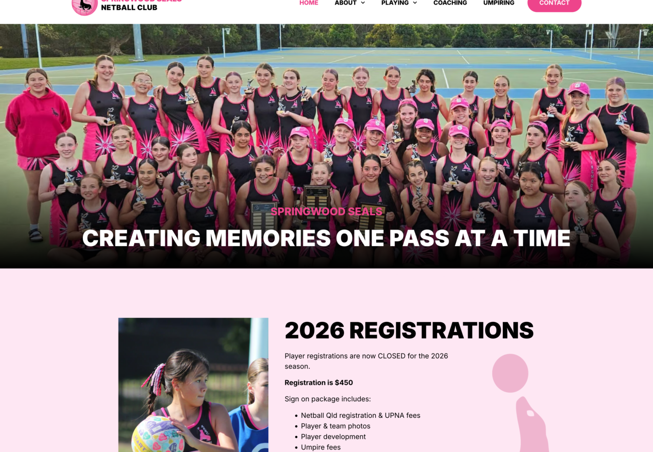 Springwood Seals Netball Club home page